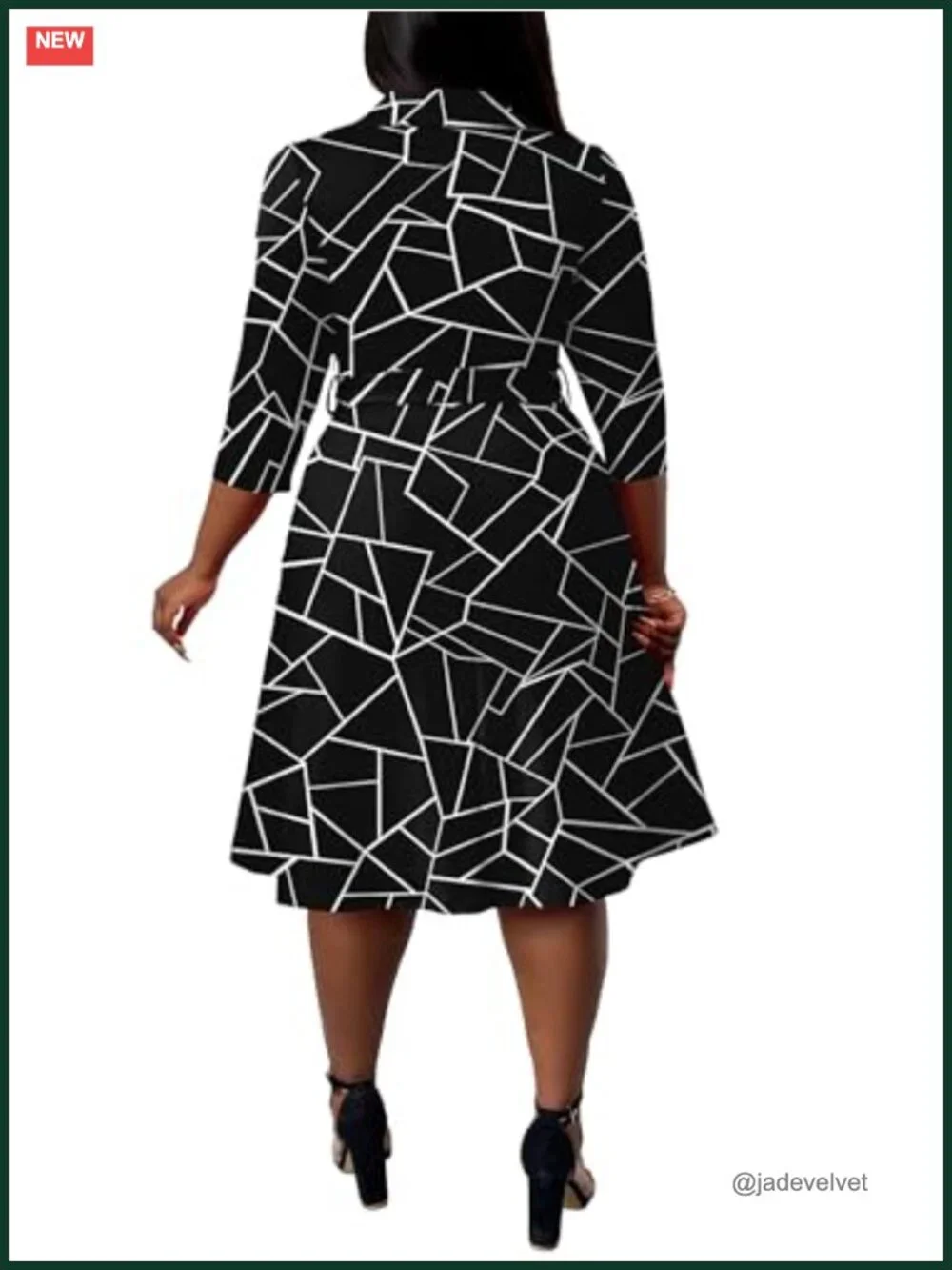 Plus Size Fit and Flare Midi Dress with Pockets and Belt - African Print 3/4